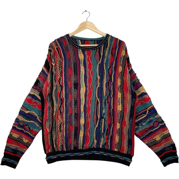 Vintage 3D Knit Textured Striped Sweater L